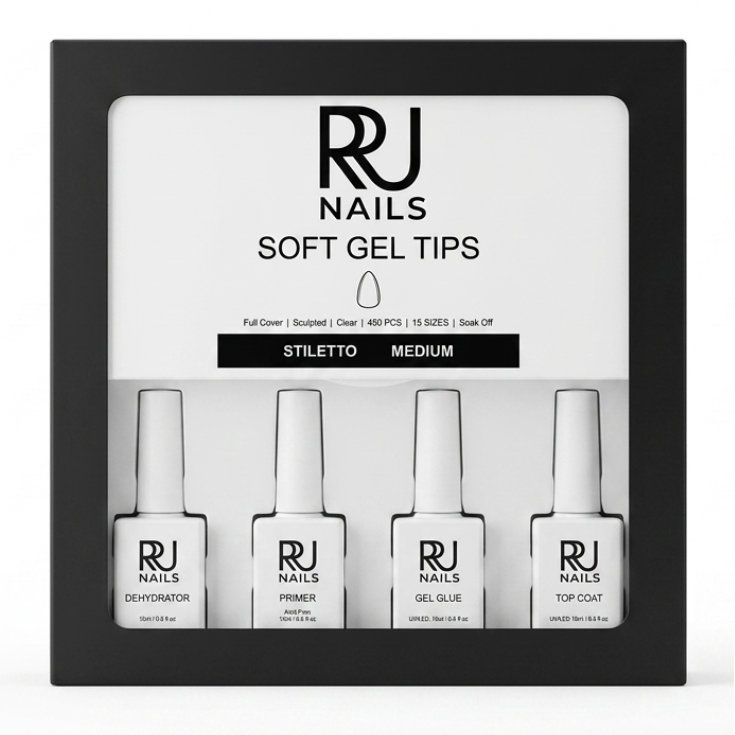 Stiletto Soft Gel Tips Nail Kit ( MEDIUM )